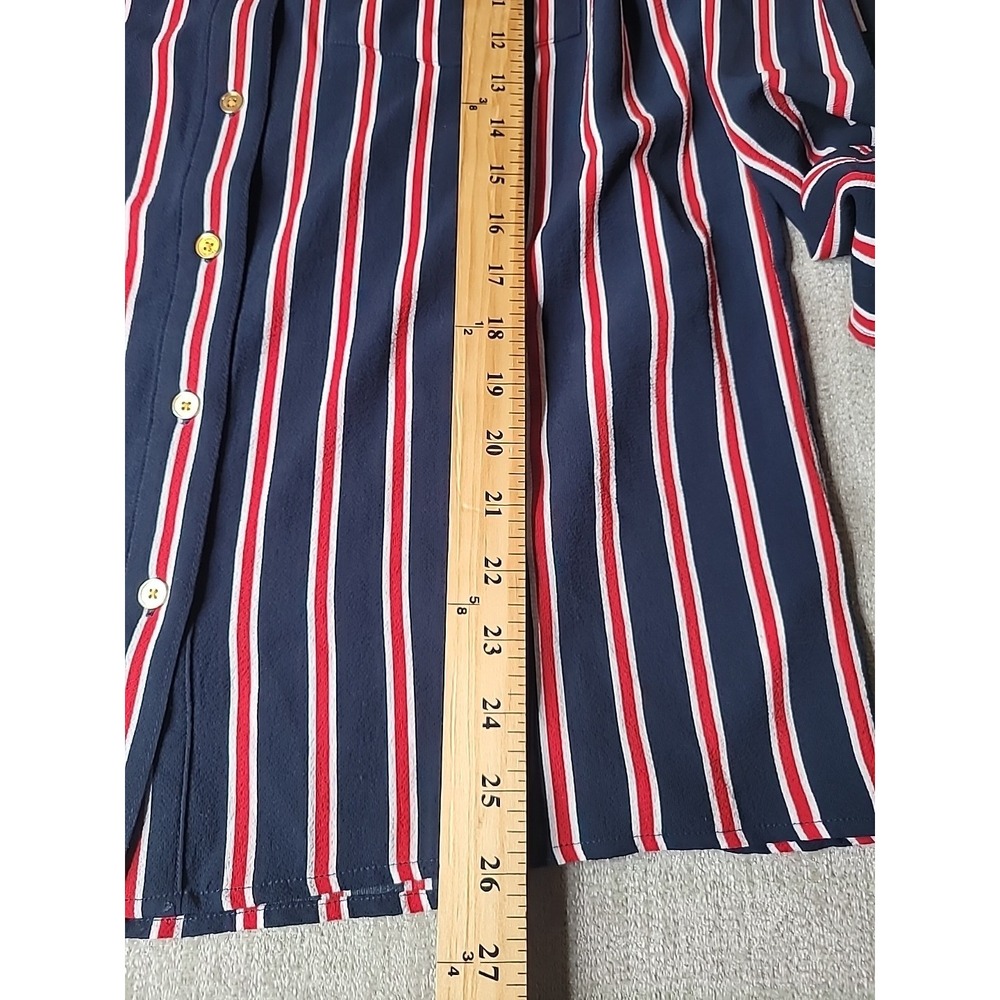 Michael Kors Women's Small Button Up Blouse Shirt Red White Blue Stripes Collar - Picture 7 of 10